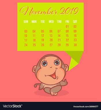 So cute monkey brown cartoon with colors calendar vector image