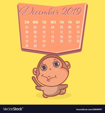 So cute monkey brown cartoon with colors calendar vector image
