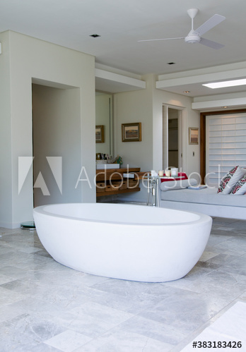 Soaking tub in luxury bathroom