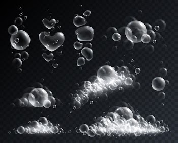 Soap foam and bubbles of different shape realistic set isolated on transparent Free Vector