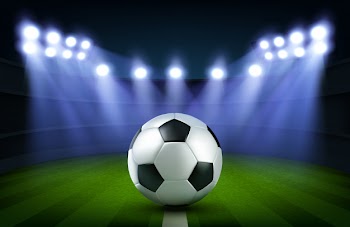 Soccer ball on stadium Free Vector