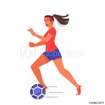 Soccer or football female player running with ball