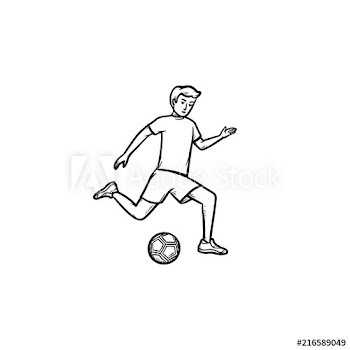 Soccer player kicking ball hand drawn outline doodle icon