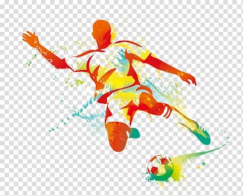 Soccer player watercolor painting graphics, football transparent background PNG clipart
