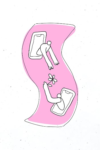 Social distancing couple psd new normal lifestyle doodle sticker