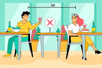 Social distancing in a restaurant Free Vector