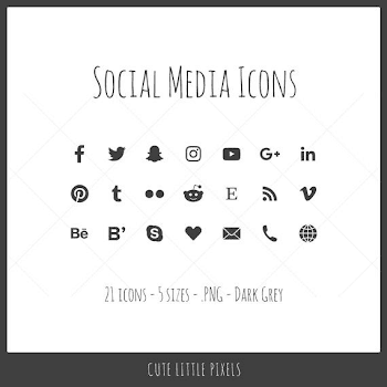 Social Media Icons 21 icons in 5 sizes dark gray PNG | PNGio