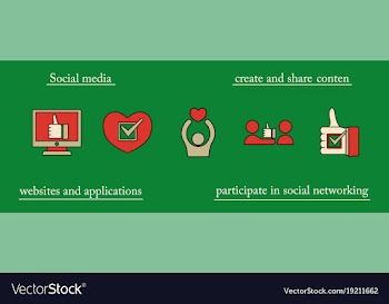 Social media icons in speech bubbles with group vector image