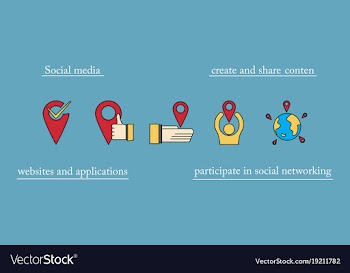 Social media icons in speech bubbles with group vector image
