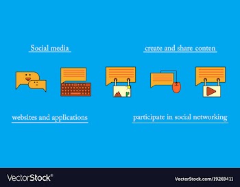 Social media icons in speech bubbles with group vector image