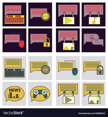 Social media icons in speech bubbles with group vector image