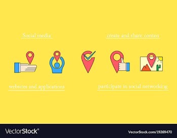 Social media icons in speech bubbles with group vector image