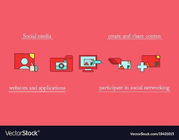 Social media icons in speech bubbles with group vector image