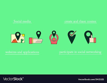 Social media icons in speech bubbles with group vector image