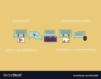 Social media icons in speech bubbles with group vector image