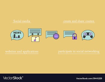 Social media icons in speech bubbles with group vector image