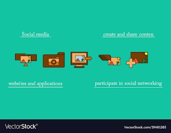 Social media icons in speech bubbles with group vector image