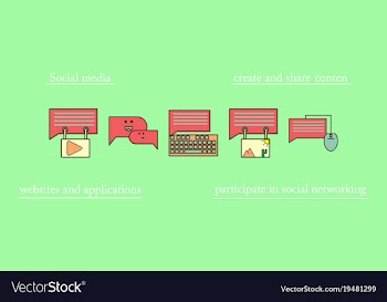 Social media icons in speech bubbles with group vector image