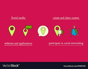 Social media icons in speech bubbles with group vector image
