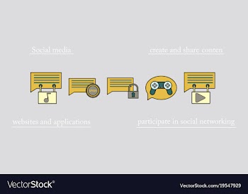 Social media icons in speech bubbles with group vector image
