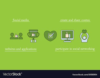 Social media icons in speech bubbles with group vector image