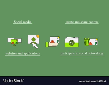 Social media icons in speech bubbles with group vector image