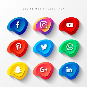 Social media icons pack 3d button effect Free Vector