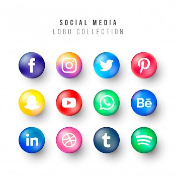 Social media logos collection with realistic circles Free Vector