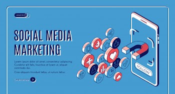 Social media marketing isometric web banner. Free Vector