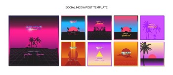 Social media post template collection for 80s music festival Free Psd