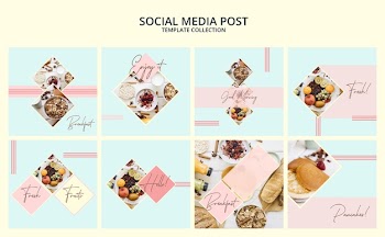Social media post template collection with breakfast concept Free Psd