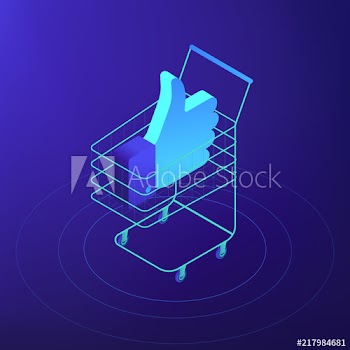 Social media thumb up like icon and shopping cart illustration