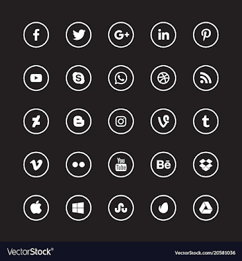 Social media white circular icons set Royalty Free Vector