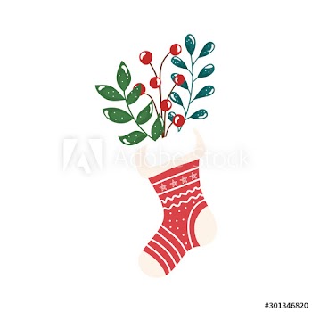 sock christmas decorative with branches and leafs design