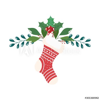 sock christmas decorative with branches and leafs design