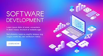 Software development illustration of digital programming technology for computer