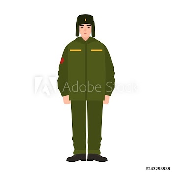 Soldier of Russian armed force wearing army winter uniform and fur hat