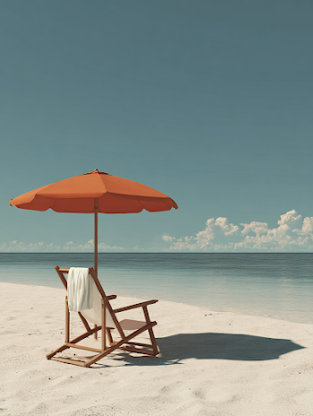 Solitary Beach Chair Under a Vibrant Umbrella