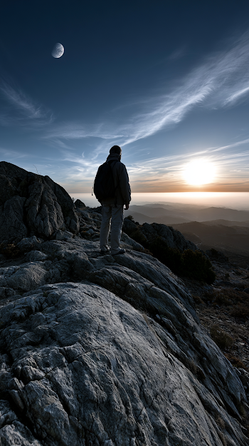 Solitary Figure Observing Solar Eclipse
