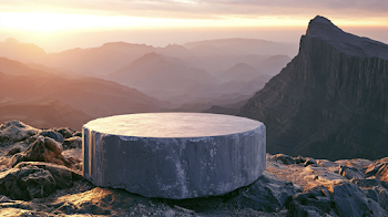 Solitary Stone Platform at Mountain Summit During Sunset