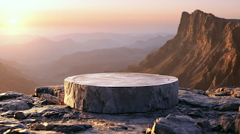 Solitary Stone Platform on a Mountain Summit at Sunset