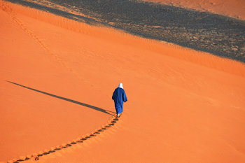 Solitary Traveler in Vibrant Desert Landscape