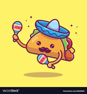 sombrero hat mustache taco playing maracas cartoon