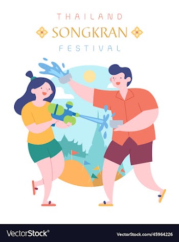 songkran flat style thai water festival cartoon