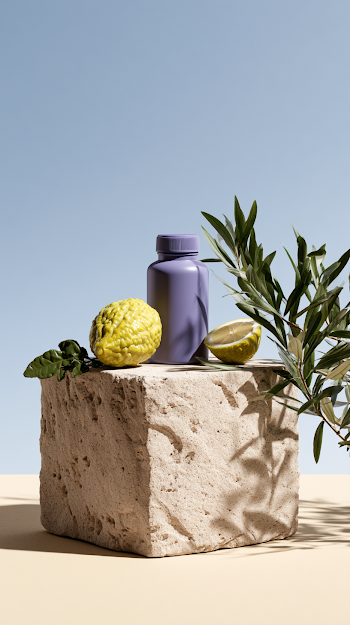 Sophisticated Purple Supplement Bottle Still Life