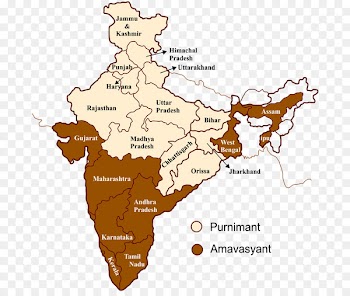 South India North India Western India Map Lunar calendar - map 