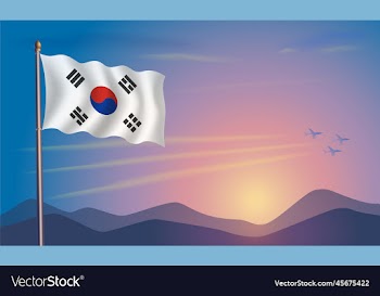 south korea flag in the morning sun