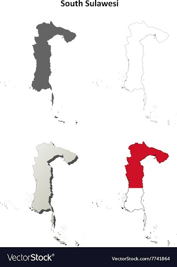 South Sulawesi blank outline map set vector image