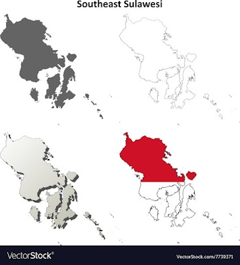 Southeast Sulawesi blank outline map set vector image