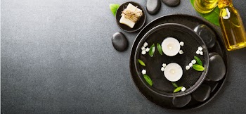 Spa accessories on dark background